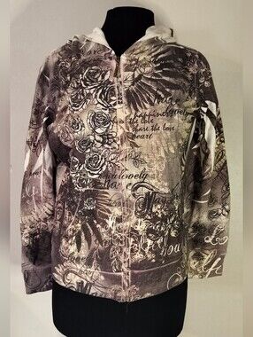 Lucky 66 Black and Cream Graphic Zip Bomber Hoodie